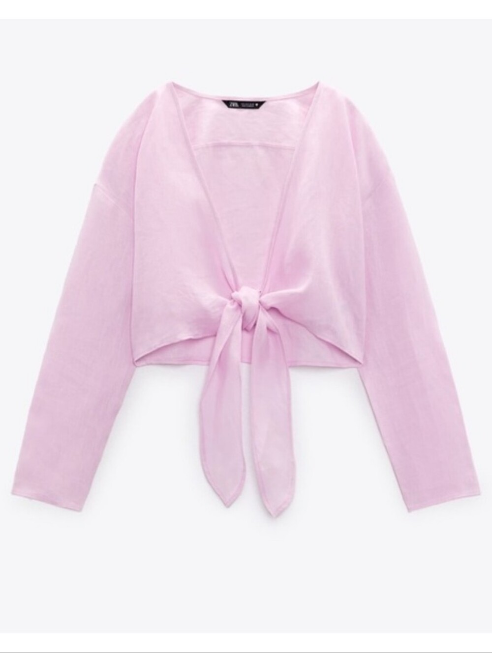 Zara Light Pink Linen Tie-Knot Top